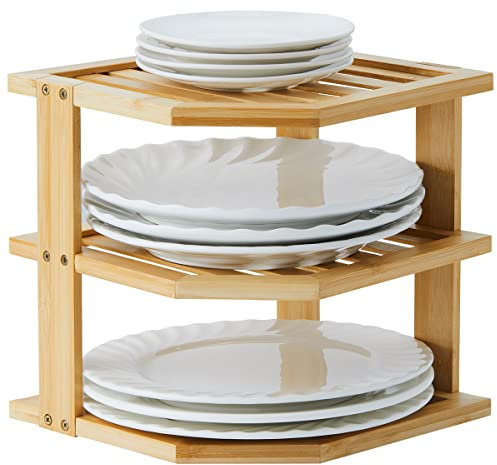 YOUDENOVA Organizer per stoviglie in bambù, 25 x 25 x 25 x 25 cm, inserto angolare per armadio da cucina, scolapiatti, supporto per piatti