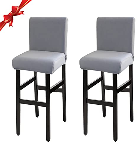 Jaotto Coprisgabelli Cucina con Schienale 2 Pezzi,Fodere Coprisedia Elasticizzati con Schienale Basso Universale,Copertura per Sgabello Alto Quadrato per Bar Caffettiere Bancone(Grigio Fumo,2 Pezzi)