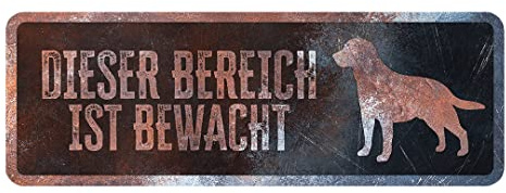 D&D Home, Warnschild Achtung an den Hund, 40 x 13 x 0,3 cm, deutsche Version, schwarzer Hintergrund, Warnschild aus Metall, rostbeständig, mit lustigem Text