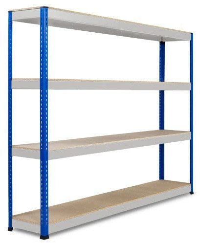 Horison Industries 4 Tier Garage Shelving Units 2440x2440x1220mm, Heavy Duty Metal Shelving Unit for Storage, Tier Chipboard Garage Storage Shelves for Shed and Van, Blue/Grey Metal Shelf Unit
