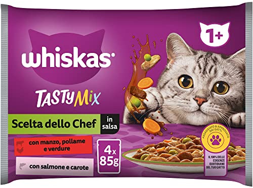 WHISKAS Tasty Mix Comida húmeda en Salsa Gatos Adultos Sel. Chef - 13 x 4 bolsitas x 85g