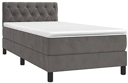 vidaXL Ramsäng med madrass mörkgrå 80x200 cm sammet, enkelsäng, säng, säng ram, enkelsängar, sängar, säng ramar, stoppad säng, stoppade sängar