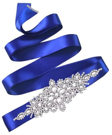 S01 Cinturón de diamantes de imitación para mujer Cinturones de novia Fajas nupciales Accesorios de boda Cinturones para fiesta de noche Vestido de fiesta Vestido de cinta azul real