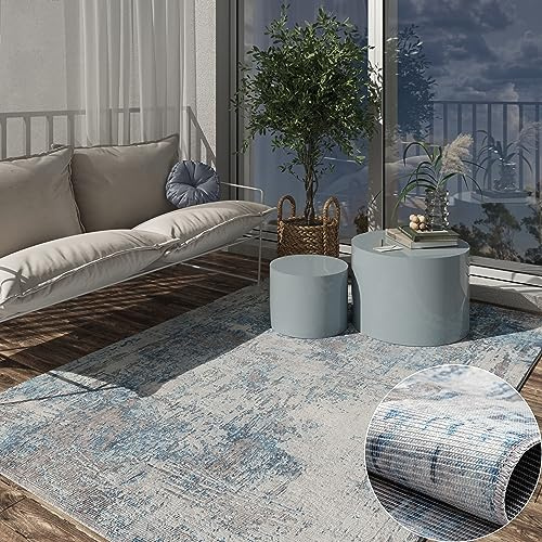 MY-RUG Outdoor Teppich 160 x 230 cm - Vorzeltteppich Campingteppich Grau | Wetterfester Outdoorteppich für Balkon & Terrasse - Waschbar, UV-Beständig, Boho Design & Saugroboter-geeignet