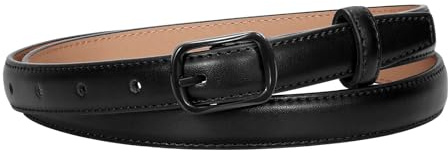 JASGOOD Skinny Belt for Women Jeans Thin Leather Waist Belts With Black Metal Prong Buckle