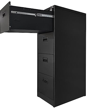 Panana Metal Chest Of Drawers Home Office Furniture Storage Cabinet 4 Drawer,Heavy Duty Office Chest File Cabinet Bedside Table (Black)