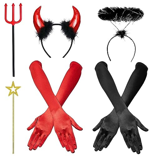 iZoeL Costume Bambino, Diavolo e Angelo, con Aureola Bacchette di Stella Guanti Corna e Bacchetta, per Halloween Aureola