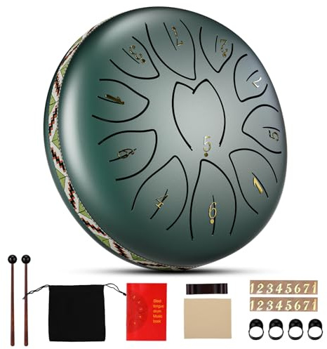 SenDeluz Zungentrommel C Dur 6 Zoll 11 Noten Steel Tongue Drum Stahlzungentrommel Percussion Instrument Handpan Drum mit Tragetasche, Musikbuch, Schlägel, Fingerpicks für Geschenke, Meditation