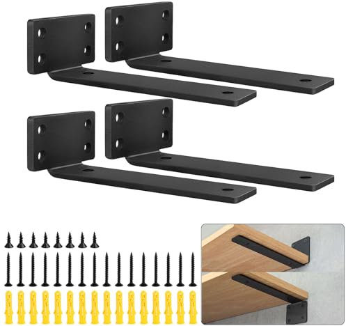 HUALIANG Regalhalterung 4 Stück Regalträger, 20cm Regalwinkel Schwerlast, Regalhalterung Unsichtbar, Industrielle Tablarträger aus Metall für Büro, Wohnzimmer, Küche für die Wandmontage (Schwarz)