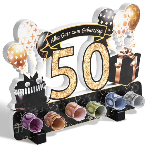Yibat Geldgeschenke Verpackung zum 50 Geburtstag Mann Frau Geldgeschenke, 50 Geburtstag Mann Frau Aus Holz Deko, für Geburtstag Geschenk, Tischdeko Geburtstag Verwendet Werden
