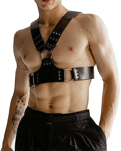 TUYMNI Herren Gay Harness - Verstellbarer Body Brust Geschirr aus PU Leder für Fetisch und Bondage