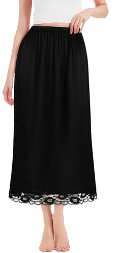 ACWOO Jupon Longue Femme avec Dentelle, Fond de Jupe Femmes, Robe Jupe Lingerie sous-vêtement pour Mariage Fille, 85cm