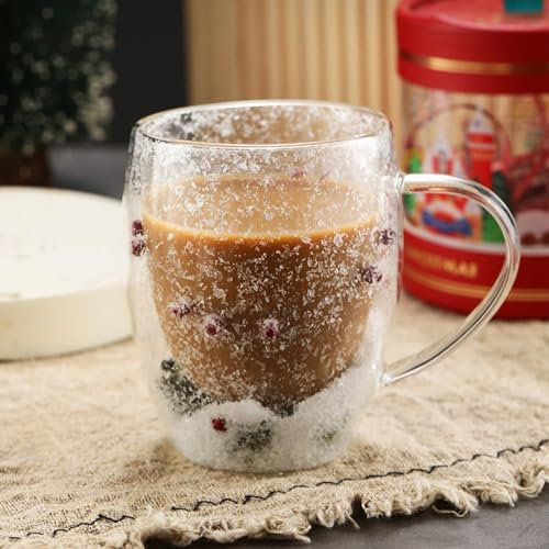 POYHKFD Tazas de Café Navideñas, Tazas Lindas de Doble Pared, Taza de Té de Vidrio para Navidad, Tazas Aisladas de Doble Pared, Tazas de Vidrio para árbol de Navidad, Tazas de Café(Transparente)