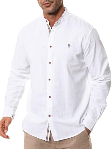 Suwangi Camisa para Hombre Camisa de Manga Larga de Algodón Camisa de Casual con Botónes