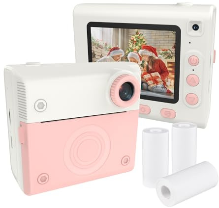 Andoer Appareil photo instantané pour enfants, appareil photo numérique 1080P pour enfants, appareil photo instantané de 2,8, double objectif avec 3 rouleaux de papier d'impression thermique, cadeau