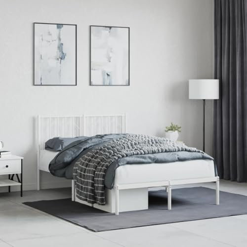 Sufrk Bettgestell mit Kopfteil Metallbett Bed Frame Bettgestell Bettrahmen Kopfteil Bett Tagesbett Metall Weiß 120x200 cm - 374484