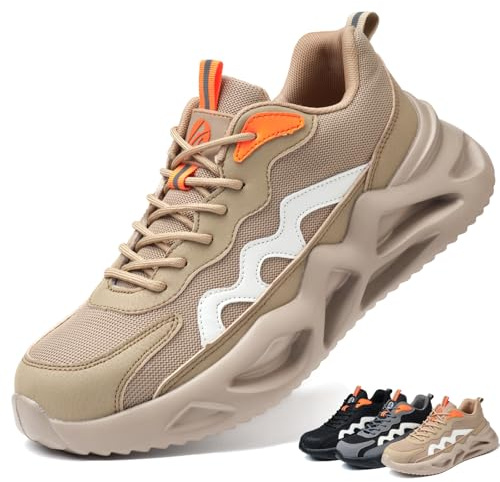 AFJYG Zapatos de Seguridad Hombre Ligero Trabajo Calzado Mujer Comodo Transpirable con Punta de Acero Marrón EU 39