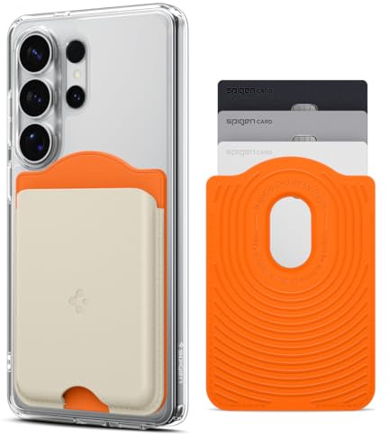 Spigen Nano Pop MagFit Magnetiskt korthållare för 3 kort Kompatibel med magnetiskt fodral Utvecklad för Samsung Galaxy S26,S26+,S26 Ultra, S25 Serie och Z Fold 7 - Orange Beige