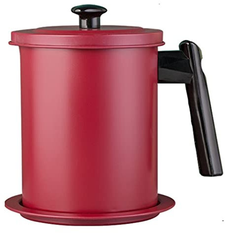 Recipiente De Grasa De Metal De 1.7L Con Colador Colador De Malla Fina Extraíble Olla De Filtro De Aceite For Aceite De Cocina, Colador De Grasa De Tocino Juego De Olla De Filtro De Aceite(rojo)