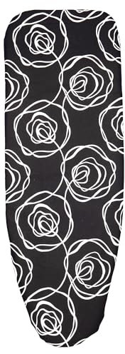 Cofan Funda para Tabla de Planchar de tamaño Universal | Material: 100% algodón | Acolchada con 3 Capas: Espuma, muletón y algodón | Refleja el Calor y el Vapor | Color: Negra con Rosas Blancas | Med