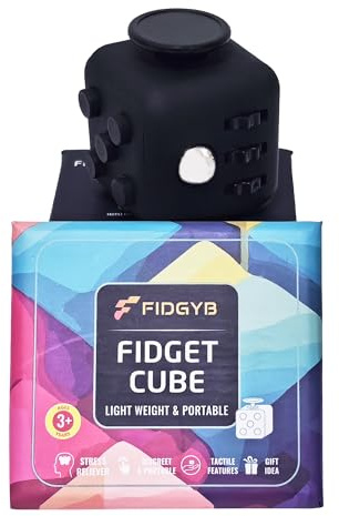 FIDGYB Fidget Cube Anti-Stress-Würfel für Erwachsene & Kinder, glattes, leises sensorisches Spielzeug bei Angstzuständen, Fokus & ADHS [Schwarz & Schwarz]