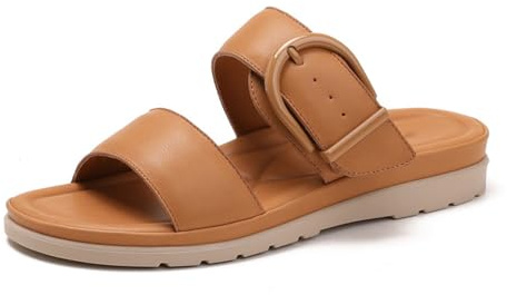 FhiHUEpr Sommarplatta sandaler för kvinnor, supermjuka platta sandaler, utomhussandaler för resor och promenader, brun, 41