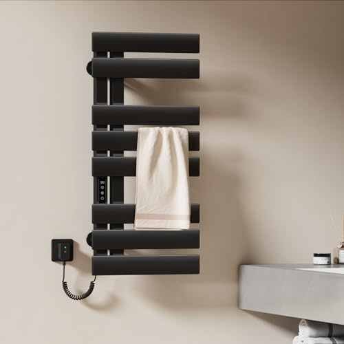 EMKE Toallero Electrico Baño, 850x400mm, 230W, Negro, Lado Izquierdo, Radiador Toallero Eléctrico, Pantalla Táctil, Toallero Eléctrico con Control Wi-Fi, Función Temporizador