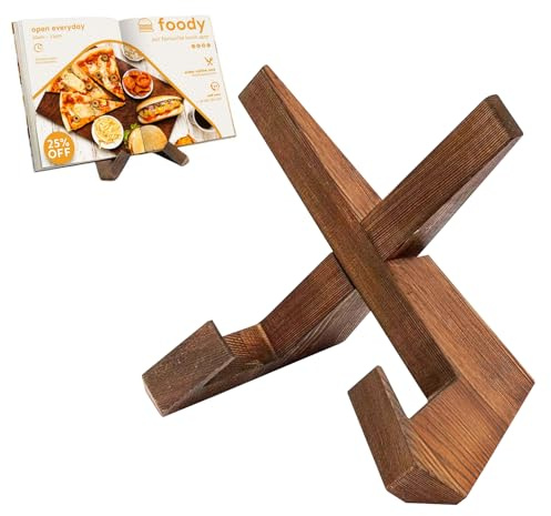 Cook Book Stand Wooden Cookbook Holder for Display Stand Decorative Farmhouse Recipe Book Stand for Kitchen Portable Book Stands for Reading Hands Free, Rustic Recipe Holder for Cooking and Cookery