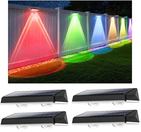 Delaiglow Solarlampen für außen wand, Solar Wandleuchte aussen, solarwandleuchten außen LED aussenleuchte solar IP67 Wasserdicht außenbeleuchtung solar für Zaun Garten Terrasse 4er RGB