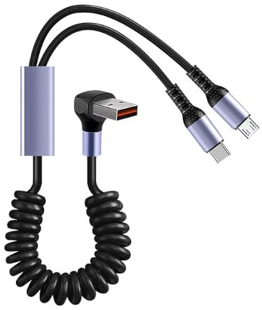 KAHDGSS Spring Coils Charging Cord for MicroUSB Phones/Tablets, 66W Fast Speed Charging Type C Data Syncs Cable