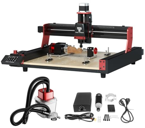 Twotrees TTC450 Pro CNC Fräsmaschine, mit M1 Staubabsaugung, mit 500W CNC Spindelmotor, CNC Vierte Achse, Umschaltbare Lasergravur maschine, Graviermaschine zum Gravieren von Holz, Acryl, MDF, PCB
