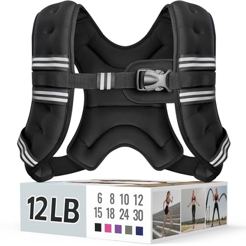 Zeerun Weighted Vest, 6/8/10/12/15/18/20/24/30LB for Men Women, 12LBS-Black | Reflective Stripe Adjustable Buckle, Comfortable Durable Rucking Vest for Walking Running Strength Training