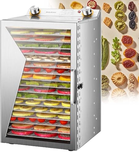 Déshydrateur Professionnel Inox 800W avec Minuterie, Machine à Déshydrater Fruits, Légumes, Viande, Herbes, Grande Capacité, Séchage Homogène et Rapide, Facile à Nettoyer(18Layers)
