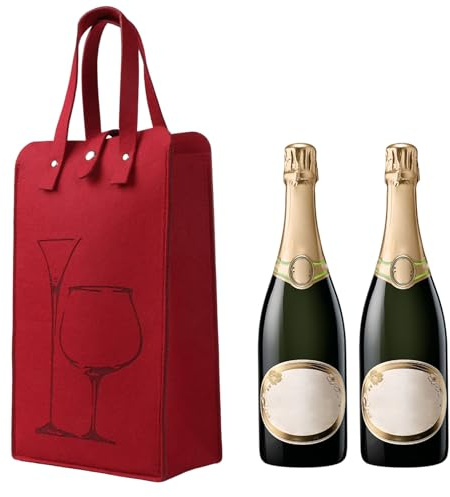 4 Stück Filz Weintasche, Flaschenträger Filz Bier Flaschentasche Filzs Klein für 2 750ml Wein Flaschentüten Geschenktüten, Wiederverwendbare Weinflaschenbeutel für Partys, Picknicks, Reisen (Rot)