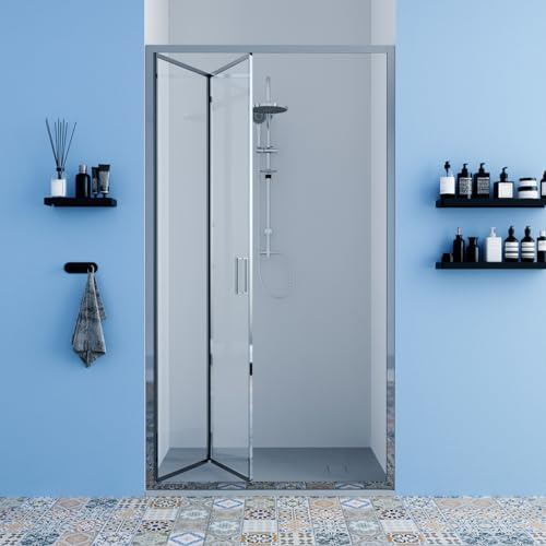 WITIT PARETE PORTA NICCHIA BOX DOCCIA BIFOLD IN VETRO TRASPARENTE 6MM APERTURA A LIBRO SOFFIETTO DA 70 A 92 CM ALTEZZA 190 CM (90x190 cm)