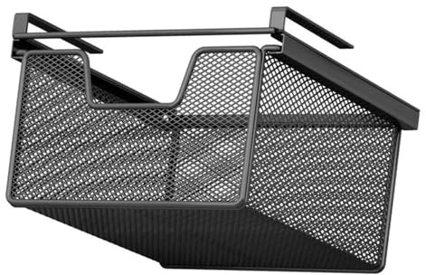 perfk Panier de rangement sous étagère décoratif en acier noir, tiroir coulissant suspendu pour placard de cuisine, comptoir, salle à manger ou garde-manger, Longueur 46 Cm