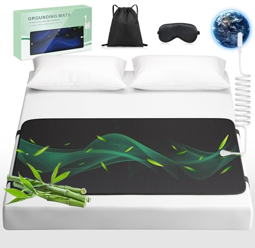 Grounding Mat for Bed with Leather, Improve Sleep, Relieve Stress & Pain, Anti-Slip & Eco-Friendly PU Leather, Includes Grounding Cord & Sleep Mask for Enhanced Rest Magnetic Therapy (King-27''×78'')