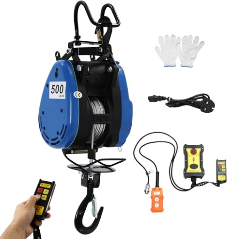 Deinungen 500kg Electric Hoist Lift, Overload Protection 29m Lifting Height | 100m Wireless Remotes×1.5m Wired Remote,1800W Power Portable Electric Winch Crane