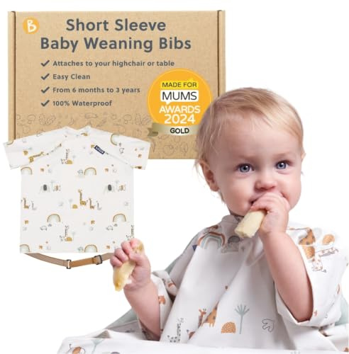 BIBaDO Long Sleeve Baby Bibs - Coverall Weaning Bib with Highchair Strap