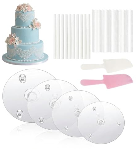 Cycayit Ensemble de supports pour gâteaux à 4 étages, lot de 28 pièces comprenant des supports pour gâteaux à plusieurs étages, plateaux de 9, 12, 16 et 20 cm, adaptés aux gâteaux à plusieurs étages