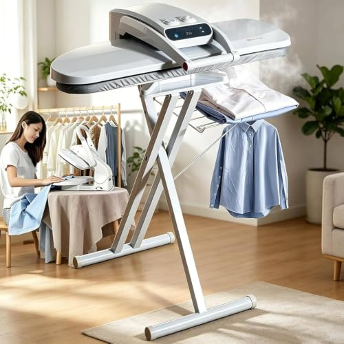 Ångstrykpress, 1400W kraftig kommersiell ångpress, med LED-skärm och stor vattentank, stor tallrik för lakan, örngott, servetter och mer Withstand