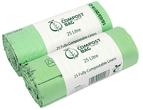 25 Litre x 50 Compostable Caddy Bags - Compost Bag Kitchen Food Waste Compost Liners 25L - EN 13432 - Compost Bag Pedal Bin Bags with Composting Guide