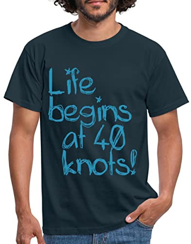 Spreadshirt Life Begins at 40 Knots Segeln Motorboot Männer T-Shirt, XXL, Navy