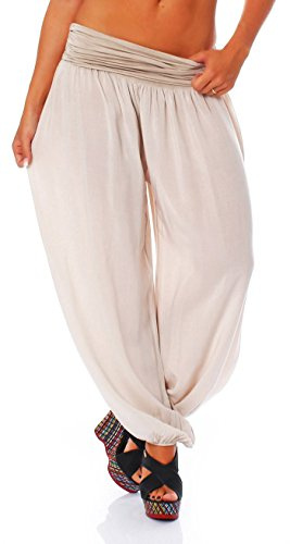 Malito Pantaloni alla Zuava Aladin Harem Pantaloni Boyfriend Sbuffo Pump Baggy Yoga 1482 Donna Taglia Unica (Beige)