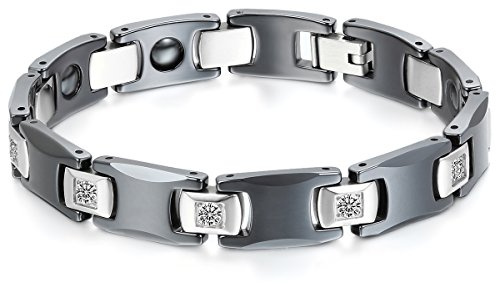 JewelryWe Schmuck Herren Armband, Keramik Porzellan, 11mm Breit Klassiker Poliert Link Magnetarmband Armkette, Schwarz Weiß