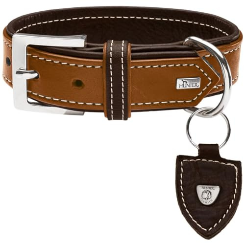 HUNTER Tara Hundehalsband, Leder, Juchtenleder, belastbar, witterungsbeständig, 60 (M-L), Cognac/Dunkelbraun