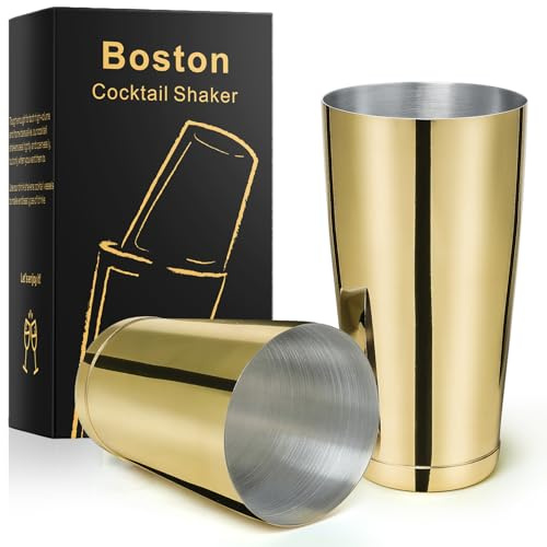 Coctelera Boston de acero inoxidable, 2 piezas de 18 onzas y 28 onzas, kit de coctelera de camarero profesional - CTSK0013 (dorado)