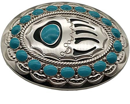 Xwest Fibbia per Cinture Turquoise Bear Claw Belt Buckle