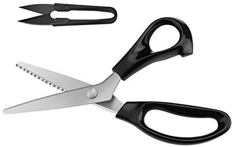 KUONIIY Stoffschere, Zackenschere für Rechtshänder, 23 cm Schneiderschere für Leder Stoff Pappe (Schwarz)