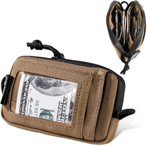 ONETIGRIS Front Pocket Wallet with Zippers Small Coin Purse Tactical Wallet Nylon Minimalist Wallet for Men Women, Brown